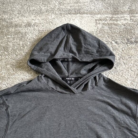 Public Rec Shirt Mens Small Charcoal Gray Hooded Performance Pima Cotton Tencel - Picture 2 of 9